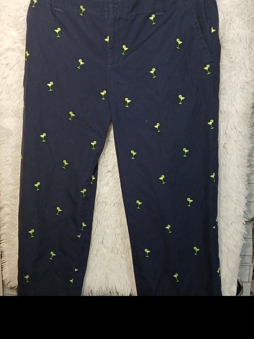 Lilly Pulitzer Navy Pants with Lime Green Cocktail Embroidery